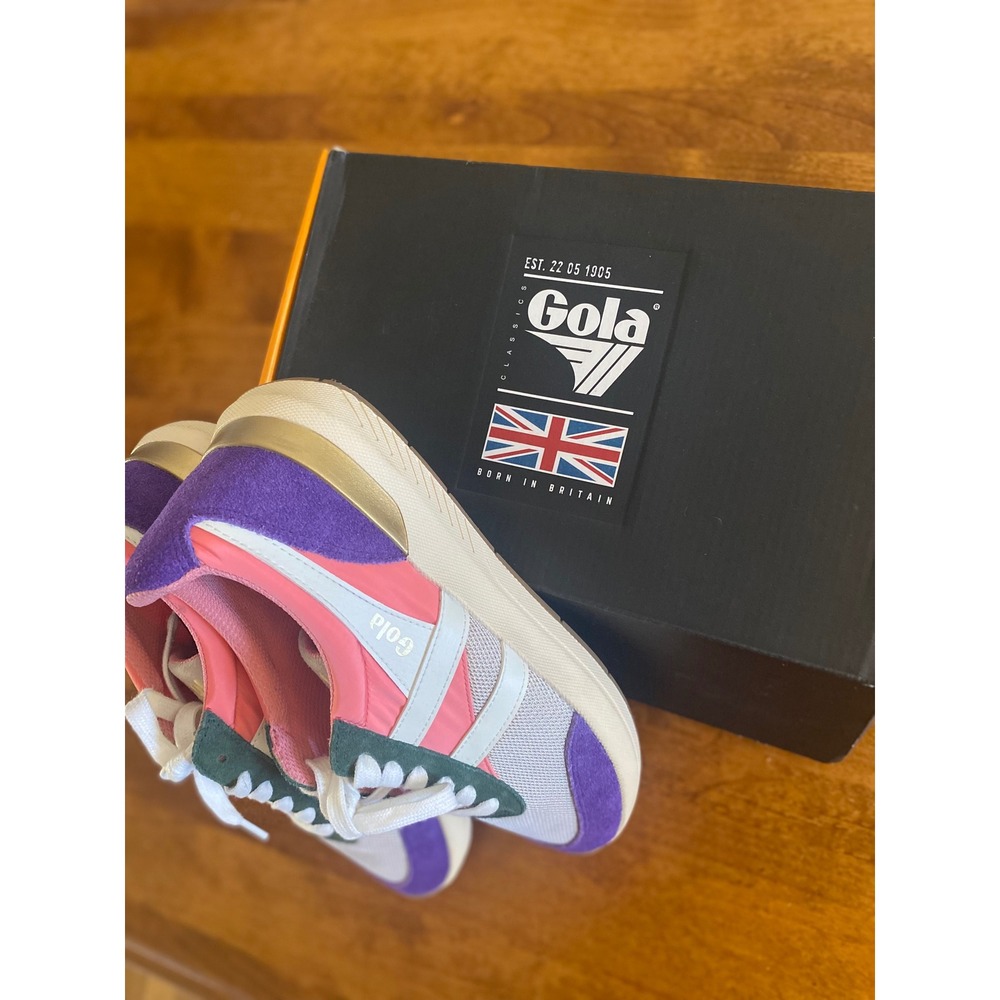 Gola Raven CLB516 Retro Sneakers Suede Wheat Coral Pink Royal Purple US 9 Box - Picture 13 of 15
